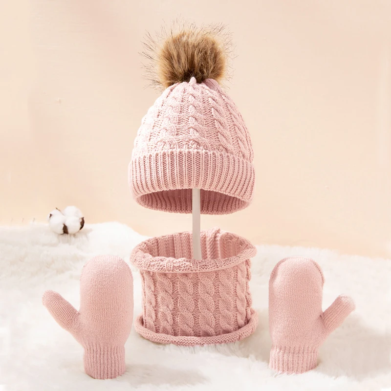 

Woolen Warm Children's Hat Scarf Gloves 3set Autumn Winter Children's Hat Set Newborn Hat Baby Hat Warm Suit Hat Gloves