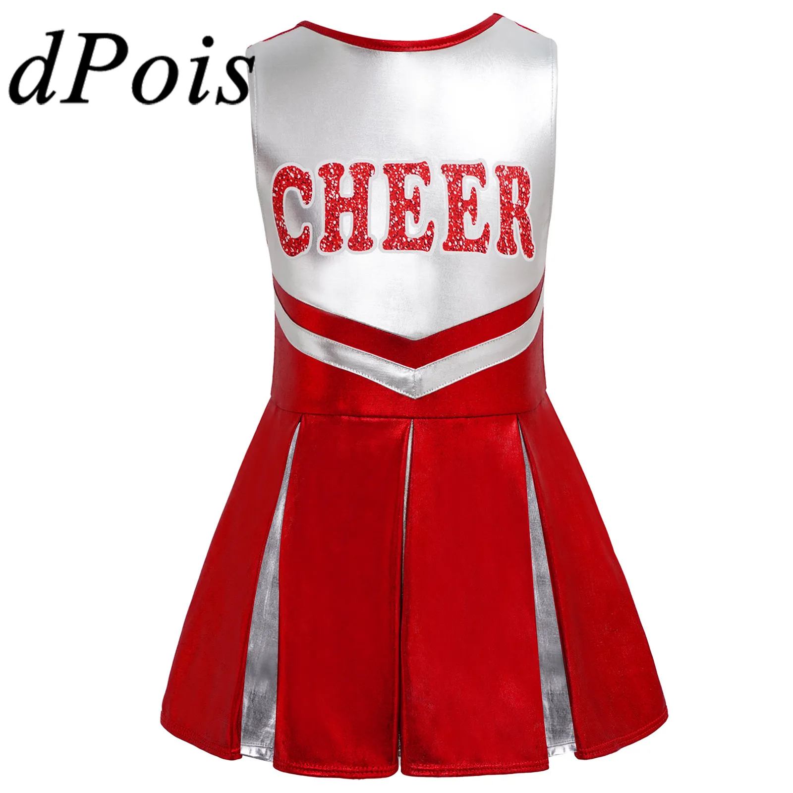 

Kids Cosplay Cheerleading Uniform Dress Girls Dancewear Metallic Cheerlead Dance Dress Children Roleplay Cheerleader Costume