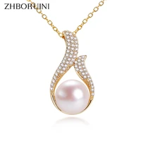 zhboruin trendy exquisite 14k real gold plated pearl necklace natural freshwater pearl feather pendant zircon womens jewelry