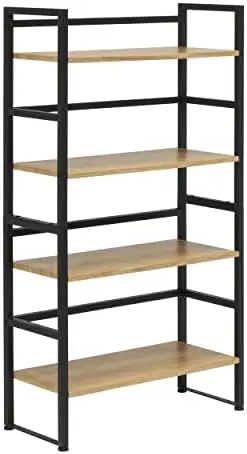 

4-Tier or 2-Tier Stackable Bookshelf (1 Set),Graphite Black/Ashwood,Rectangular