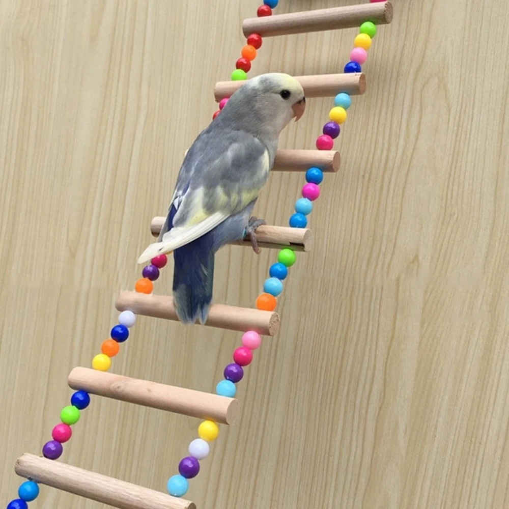 

Birds Pets Parrots Ladders Climbing Toy Hanging Colorful Balls with Natural Wood Ladders Parrots Climb Ladders and Chew Toys