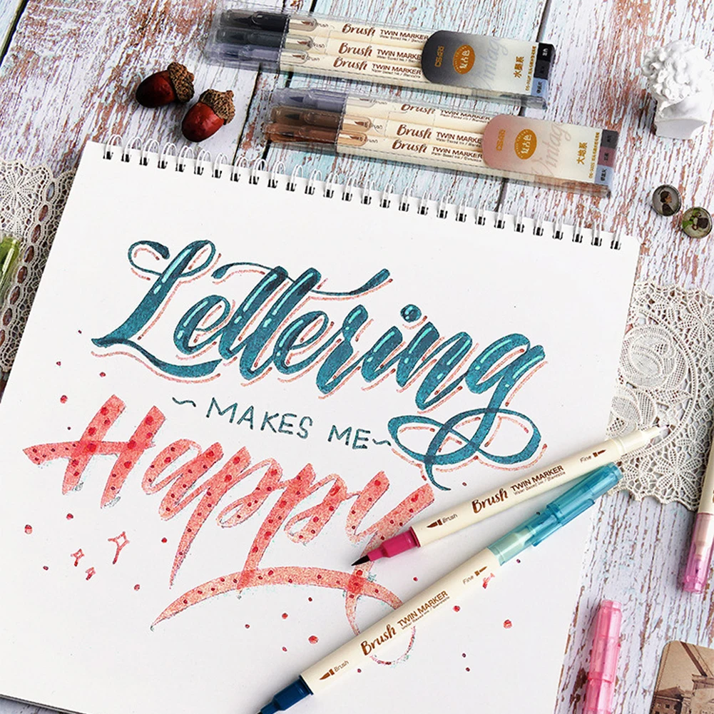 Маркеры с двойным наконечником в стиле ретро 3 шт./компл. акварельные ручки для