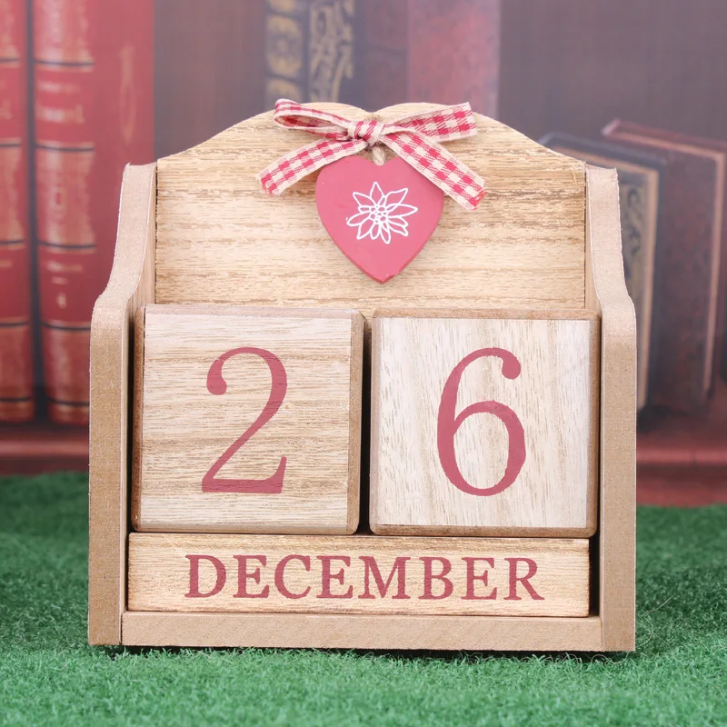 

European Pastoral Wood Creative Perpetual Calendar Photography Props Home Decoration Ornaments Calendar Christmas Crafts