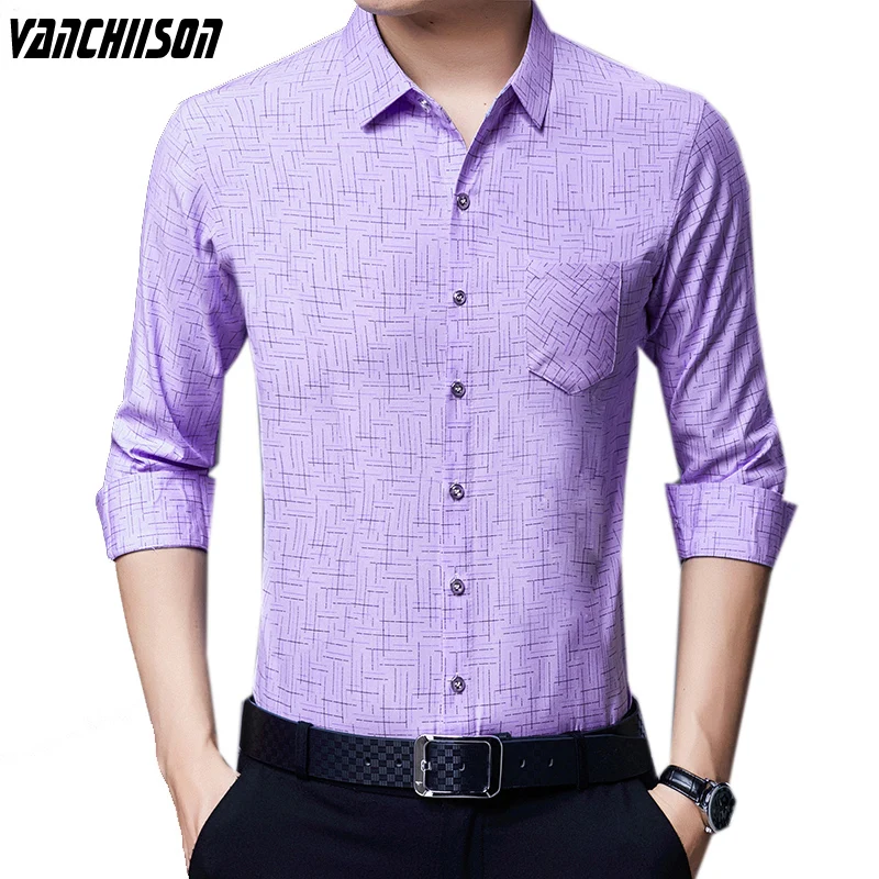 

Men Brand Casua Shirt Long Sleeve Fashion Print Retro Vintage 59.6% Cotton 40.4% Polyester Lavender Sky Blue 00191933