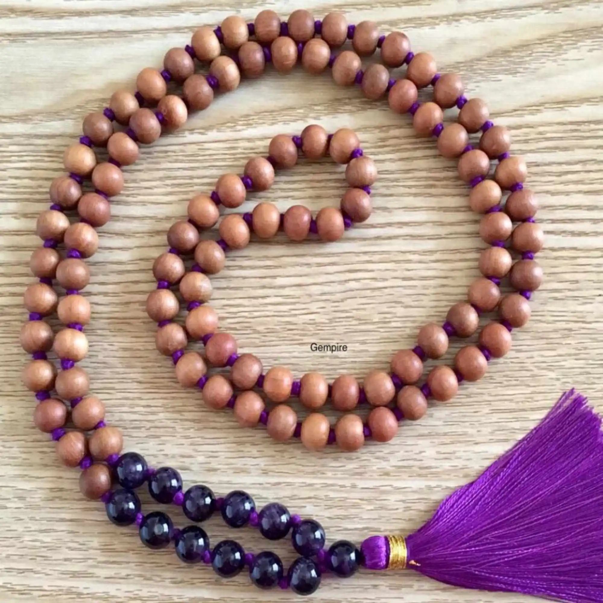 

8mm Natural knot Sandalwood Amethyst gemstone beads necklace Beaded Bless Restore Elegant Yoga Elegant Jasper Bohemia Emotional