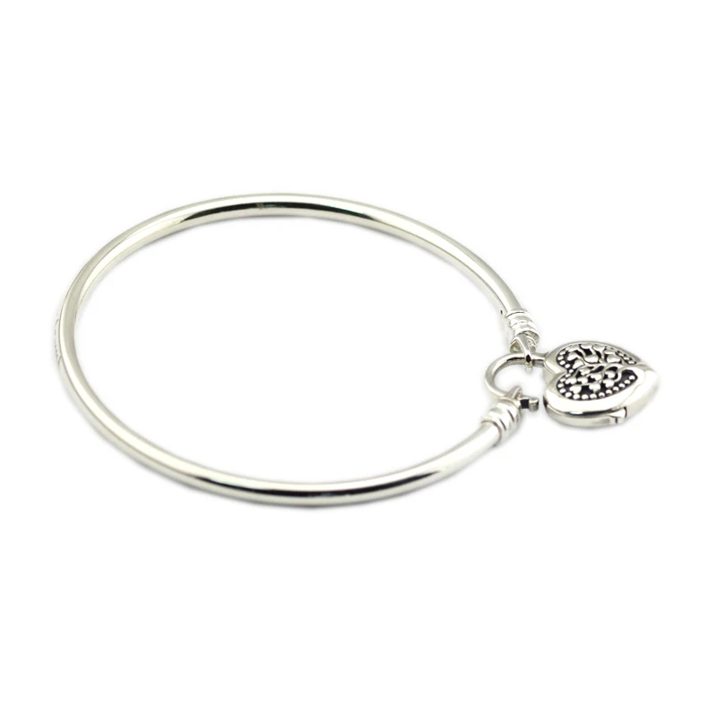 

Sterling Silver Bangle with Tree of Love Clasp For Original 925 Silver Beads & Charms Woman DIY Beacelets For Jewelry Making