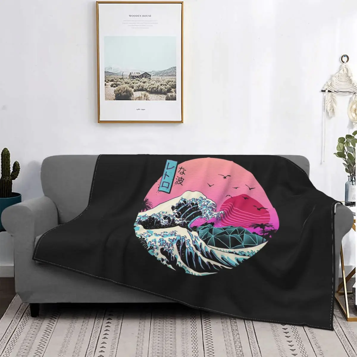 

Japanese Kanagawa Surfing Blanket Psychedelic Mount Fuji Fleece Funny Soft Throw Blankets for Coverlet Summer 09
