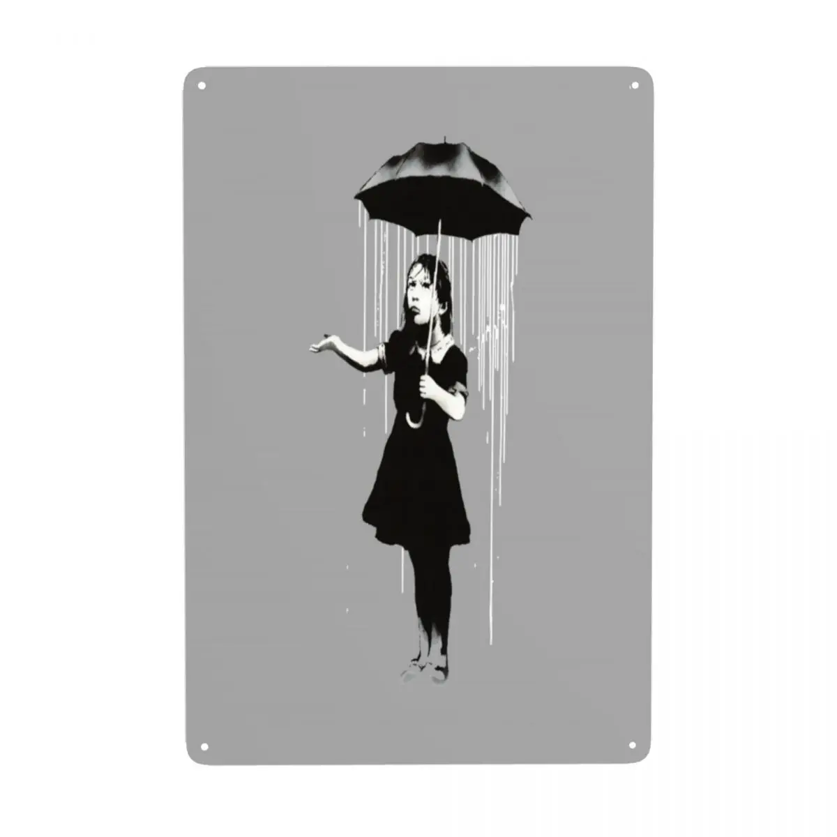 

Vintage Banksy Rain Metal Tin Sign Rectangle Custom Street Pop Art Signs Plaque Gate Garden Bars Wall Art Decor