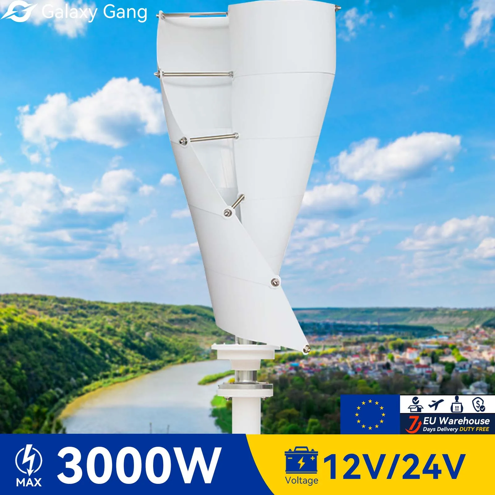 

Galaxy Gang Vertical Wind Turbine Generator 3000W 3kw 12v 24v 48v Windmills With MPPT Hybrid Controller For Home Use