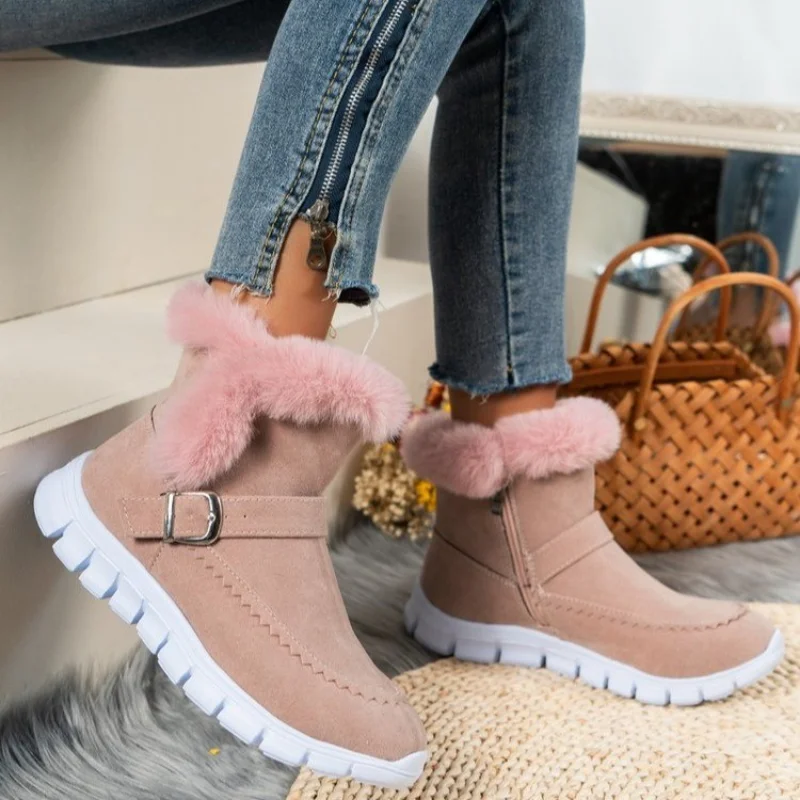 

Winter Women Thick Fur Snow Booties Lady Fashion Non Slip Faux Suede Ankle Boots Female Casual Plush Keep Warm Shoes Botas Mujer