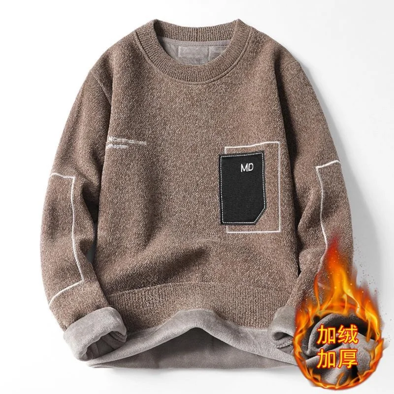 

2022 осенние модные свитера с круглым вырезом, мужская Тонкая трикотажная одежда, джемпер, мягкий теплый пуловер, мужской повседневный Трикотажный свитер с искусственной кожей 8896