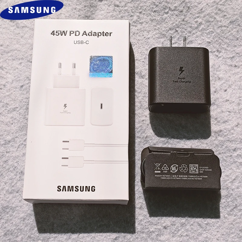 

Samsung 45W Charger US/EU/UK Super Fast Charge Adapter EP-TA845 For GALAXY S22 S21 Ultra 5G S20+ S10+ Note 21 20 10 Plus A91 A80