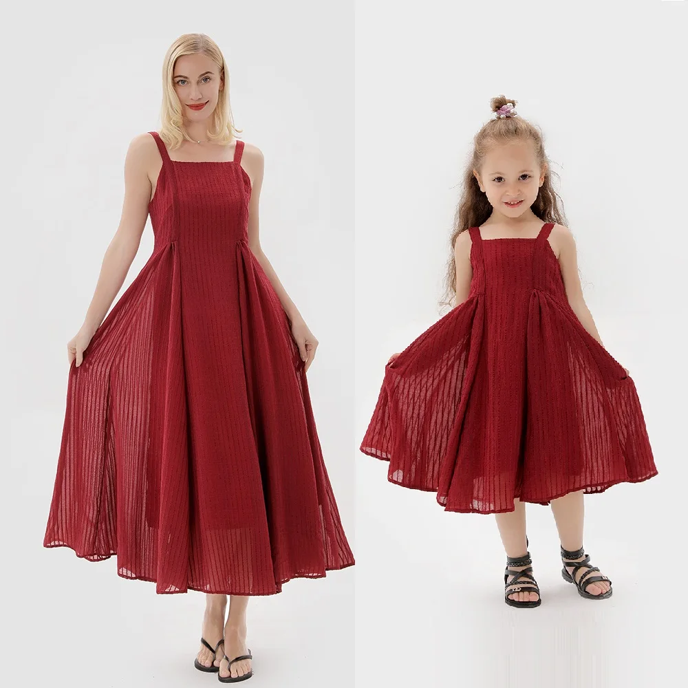 

Family Tank Mother Daughter Matching Dresses Mommy and Me Mom Mum Baby Clothes Red Long Dress 2022 Summer Mommy and Me Clothes