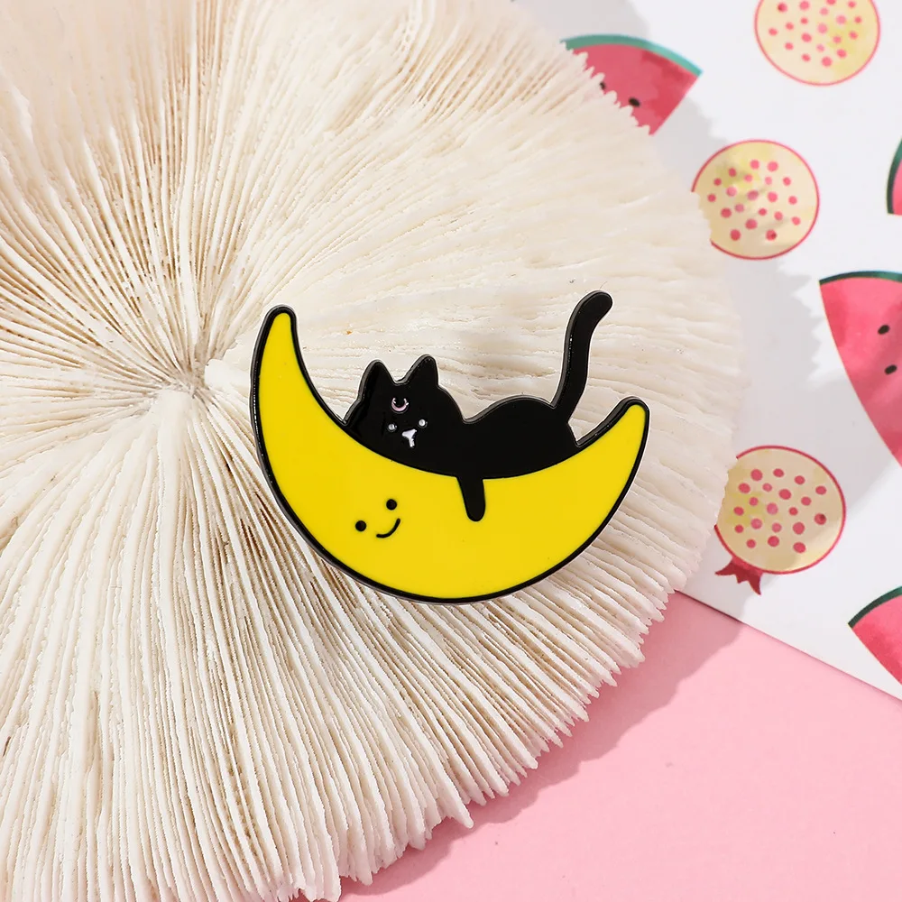 Индивидуальная Милая Черная брошь в виде кота металлический значок мультяшной