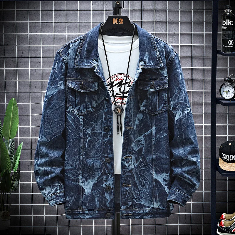 

2022 8XL Men's Denim Jackets Oversized Spring Blue Plus Size Husband Streetwear Trucker Style Guinness Jeans Male Clothes Z479