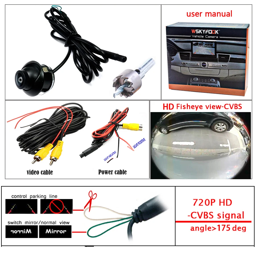 

360-градусная Full HD передняя и задняя камера автомобиля, 180-градусный вид «рыбий глаз», боковая резервная камера, динамический трек, вариант ночного видения