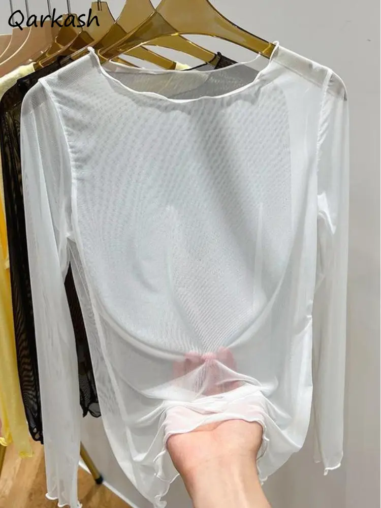 

T-shirts Women Sheer Thin Sun-proof Inner Mesh Casual Summer Holiday Fashion Slim Harajuku All-match Simple Ulzzang Chic O-neck
