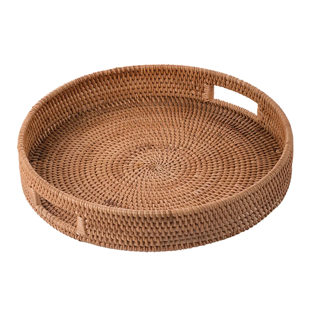 

Tray Basket Fruit Rattan Wicker Woven Serving Coffee Bread Storage Baskets Ottoman Round Trays Dried Decorative Vegetable