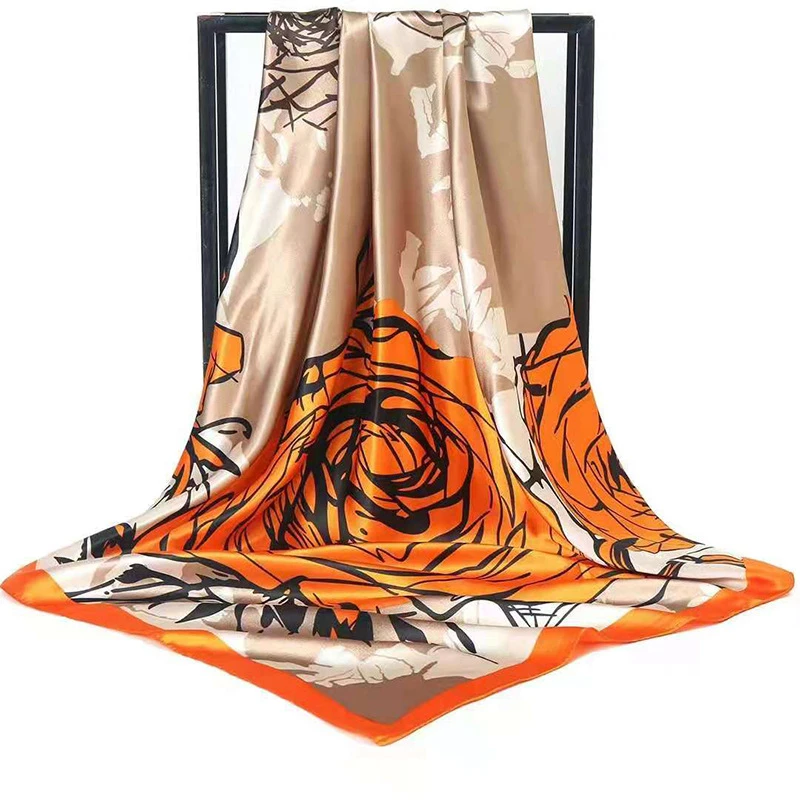 

Silk Scarves Women Foulard Satin Square Head Hijab Scarfs Ladies Luxury Brand Shawls 90*90 Bandana Large wrap bandanna muffler