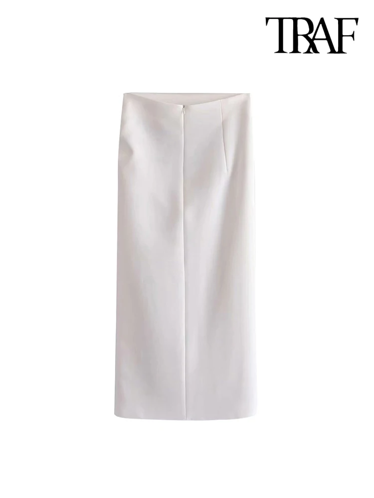 Юбка-миди Женская плиссированная с разрезом высокой талией и молнией сзади -