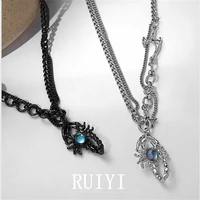 silver color multilayer metal necklaces geometric scorpion moonstone asymmetric necklace for women men party punk jewelry new