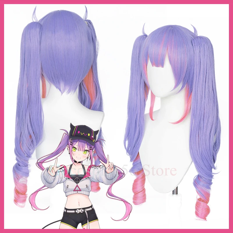 

VTuber Tokoyami Towa парик с хвостиками Hololive косплей фиолетовый смешанный розовый 70 см длинные вьющиеся синтетические волосы Idol Girls Youtuber