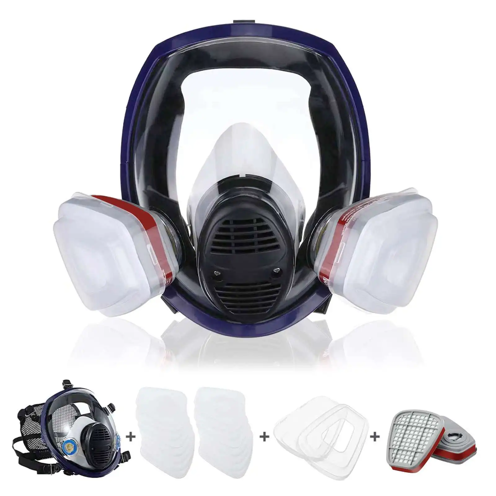 

21-In-1 202B Dust Gas Mask With Safety Goggles Half Face Gas Respirator For Painting Spraying Polishing Work Safety 16 Filters