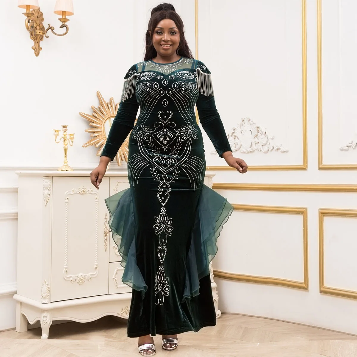 

Евроамериканское Африканское женское осеннее модное роскошное вечернее платье с бриллиантами женское Элегантное Длинное Платье в стиле ретро