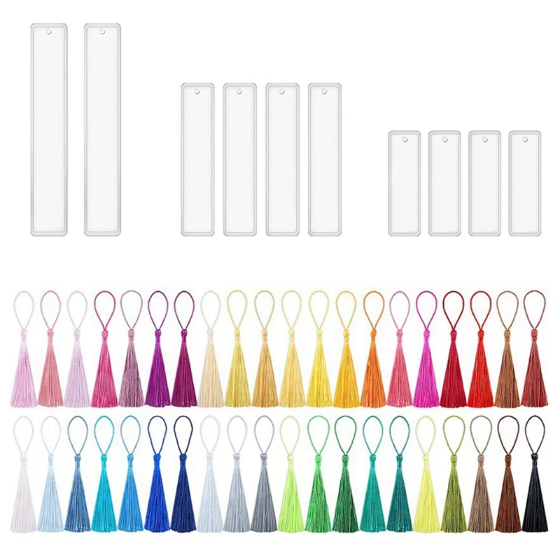 

90Pcs DIY Crystal Epoxy Blank Bookmark Mold Transparent Silicone Mold Mould Making Epoxy Resin Jewelry With Tassel