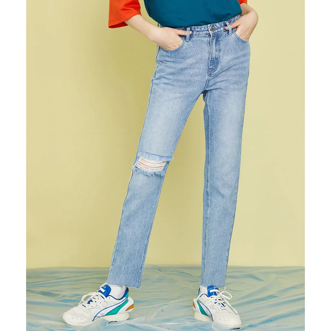 ATSUNNY HIP HOP Fashion Harajuku Jeans Streetwear Vintage Casual Straight Versatile Ripped Casual Pants Raw Edge Straight Pants