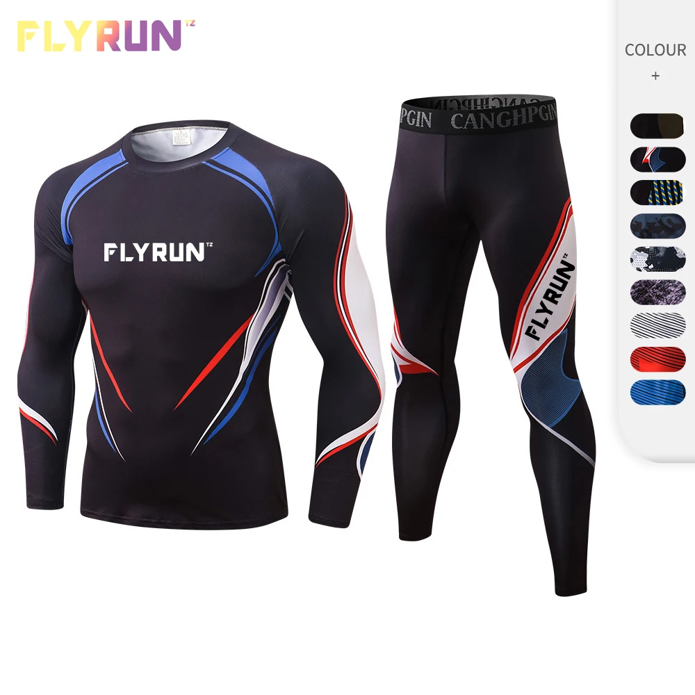 

2022 Autumn Men's Fitness Suit High Elastic Tights Quick Dry Training Digital Print Sport Two-piece Sets Bodybuilding Tracksuit