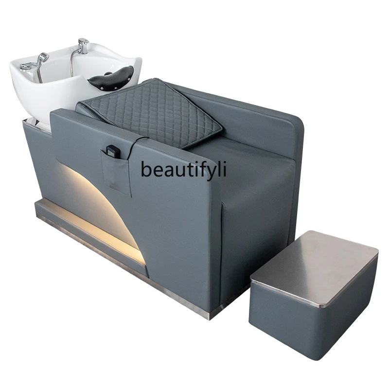 

Light Luxury Hair Saloon Dedicated Shampoo Chair Half Lying Flushing Bed Ceramic Basin Shampoo Integrated Bed