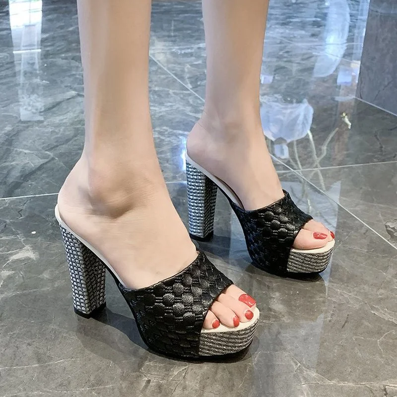 Women Shoes 2022 Summer New Slippers High-Heeled Fashion Waterproof Platform Sandals Female Thick Heel Peep Toe Non-Slip Slides