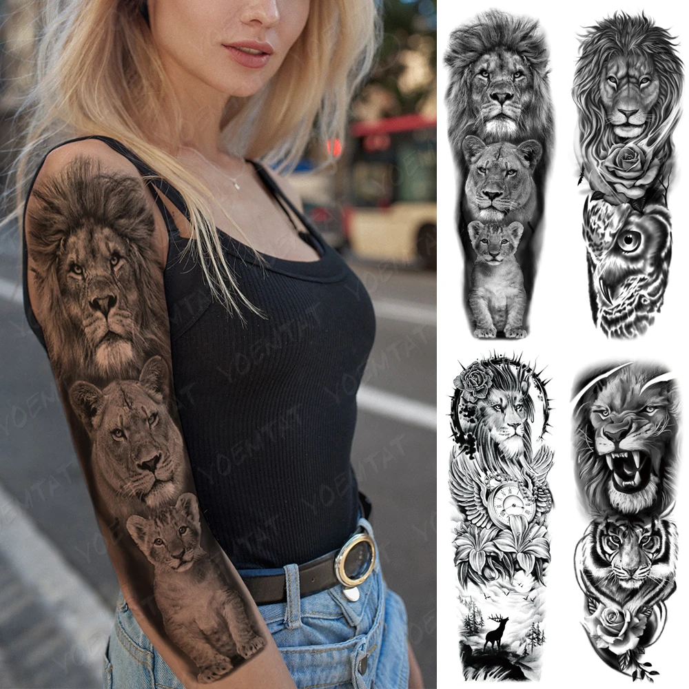 

Waterproof Temporary Tattoo Stickers Lion Leopard Tiger Animal Flash Tatto Realistic Body Art Large Arm Fake Tattoos Women Men