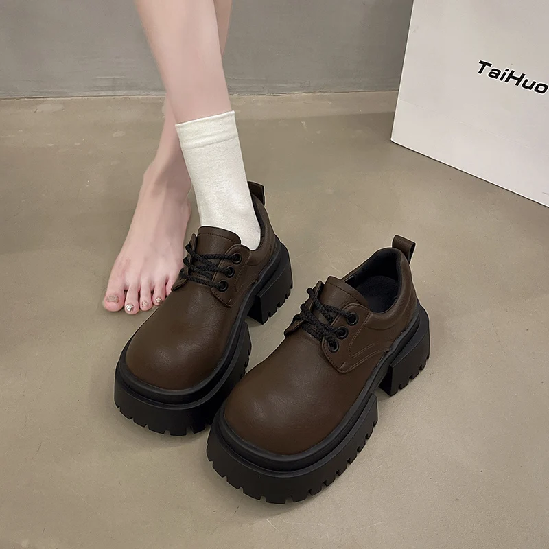 Туфли дерби женские меховые лоферы универсальные кожаные платформа без застежки