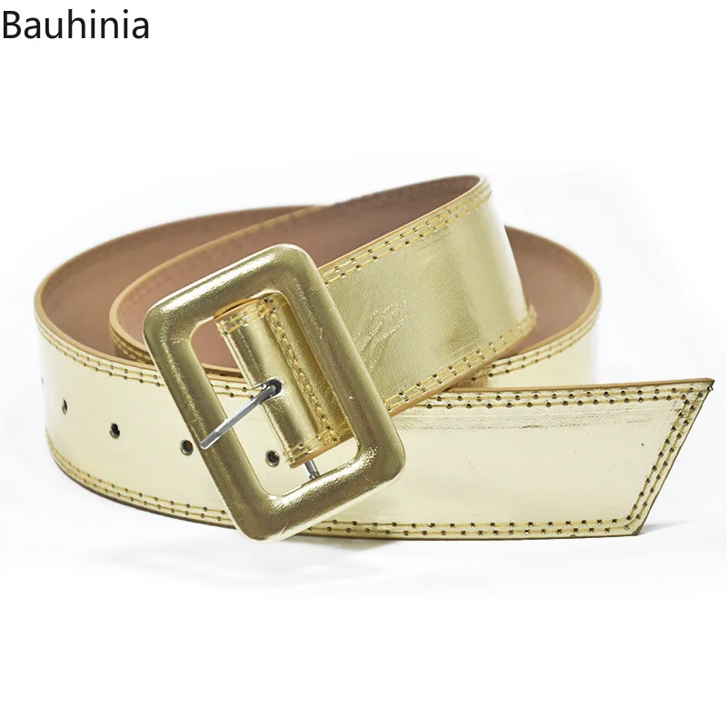 Bauhinia New Fashion Simple Woman Pin Buckle Belt 105*4.5cm Casual Gold Faux Leather Durable Wide Belt