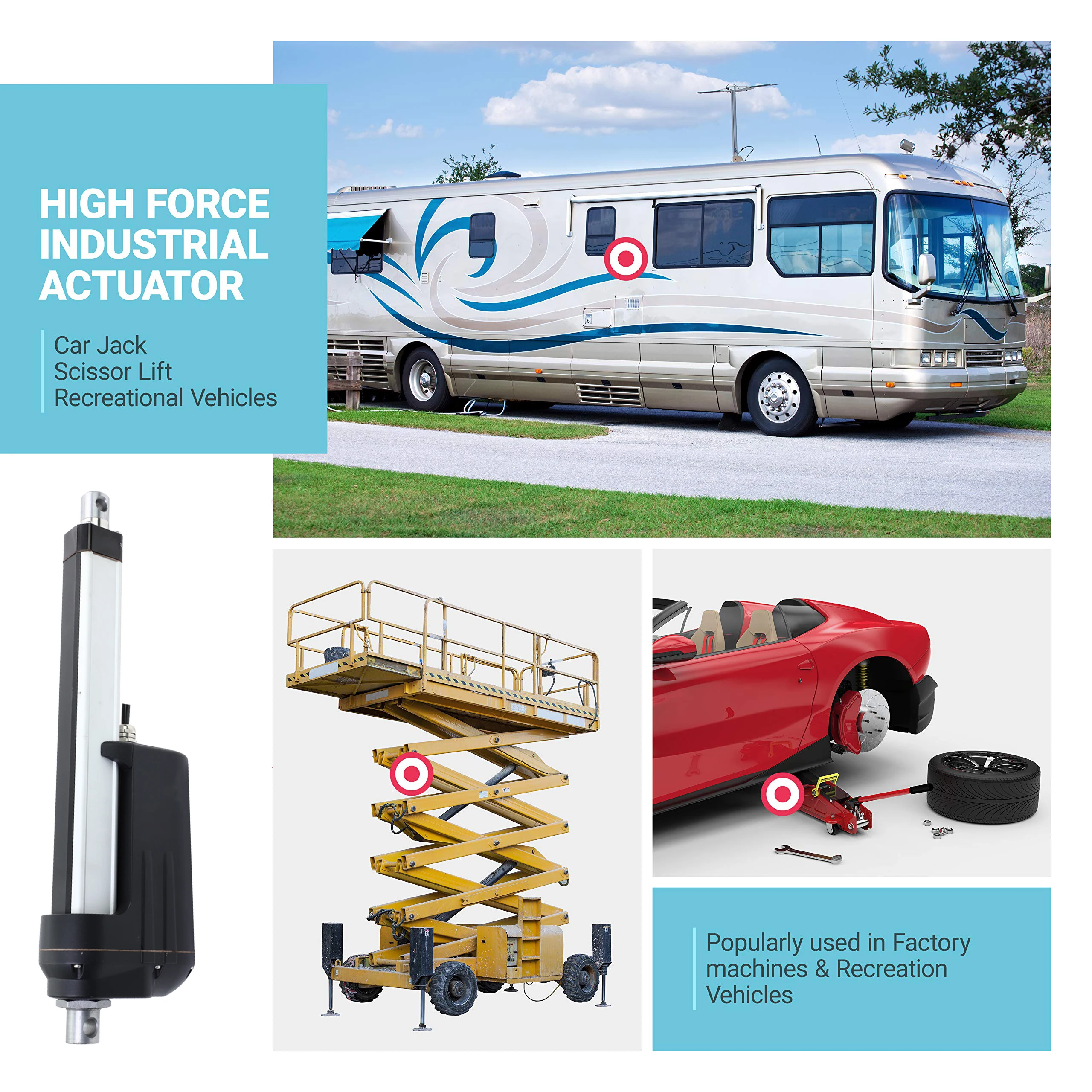 HAKIWO 12000N 12V 24V Linear Actuator IP66 50mm 100mm 200mm 300mm 400mm 500mm Stroke Solar Tracker Motorisation of Door 55mm/s