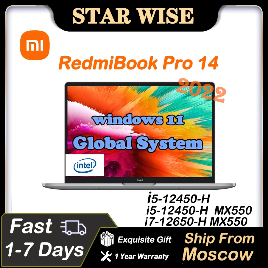  Новинка 2022 года, ноутбук RedmiBook Pro, Диагональ экрана 14 дюймов, фонарь 16 ГБ, 512 ГБ, NVIDIA GeForce MX550, 2 Гб GDDR6, ноутбук 12-го поколения с процессором In…