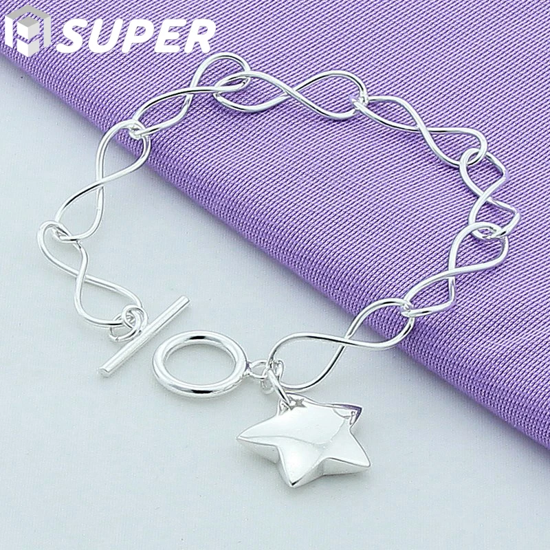 

925 Sterling Silver Star Pendant Bracelet Chain For Woman Charm Wedding Engagement Party Fashion Jewelry