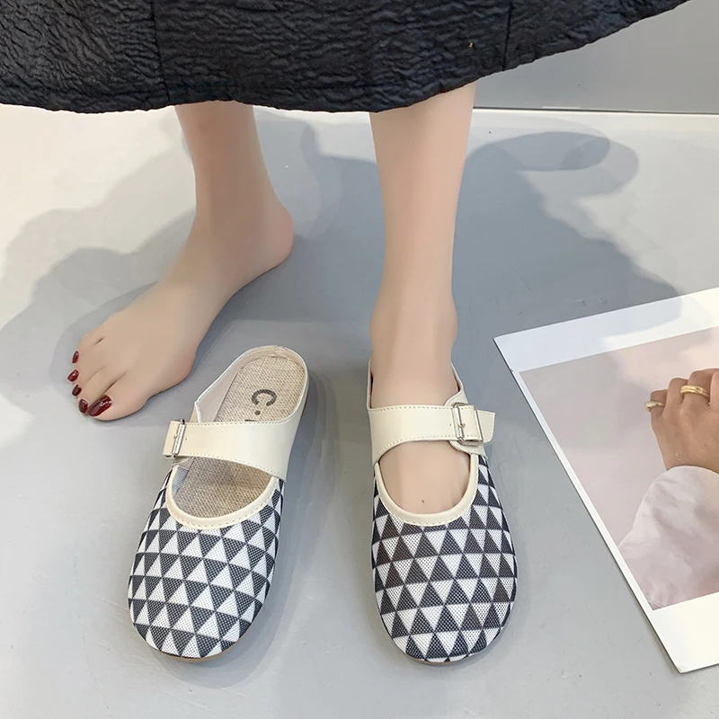 

Shoes Woman 2022 Shallow Loafers Female Mule Slippers Flat Pantofle Luxury Slides Low Cover Toe Mules Summer New Designer PU Cot