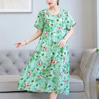 casual summmer women dresses 2022 vintage floral dress sundress short sleeve o neck plus size print female