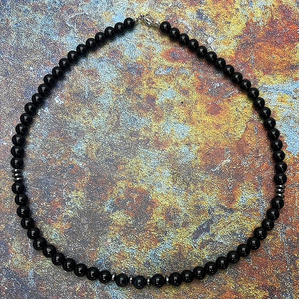 AAA черный тигровый глаз турмалин мужское ожерелье из бисера натурального камня