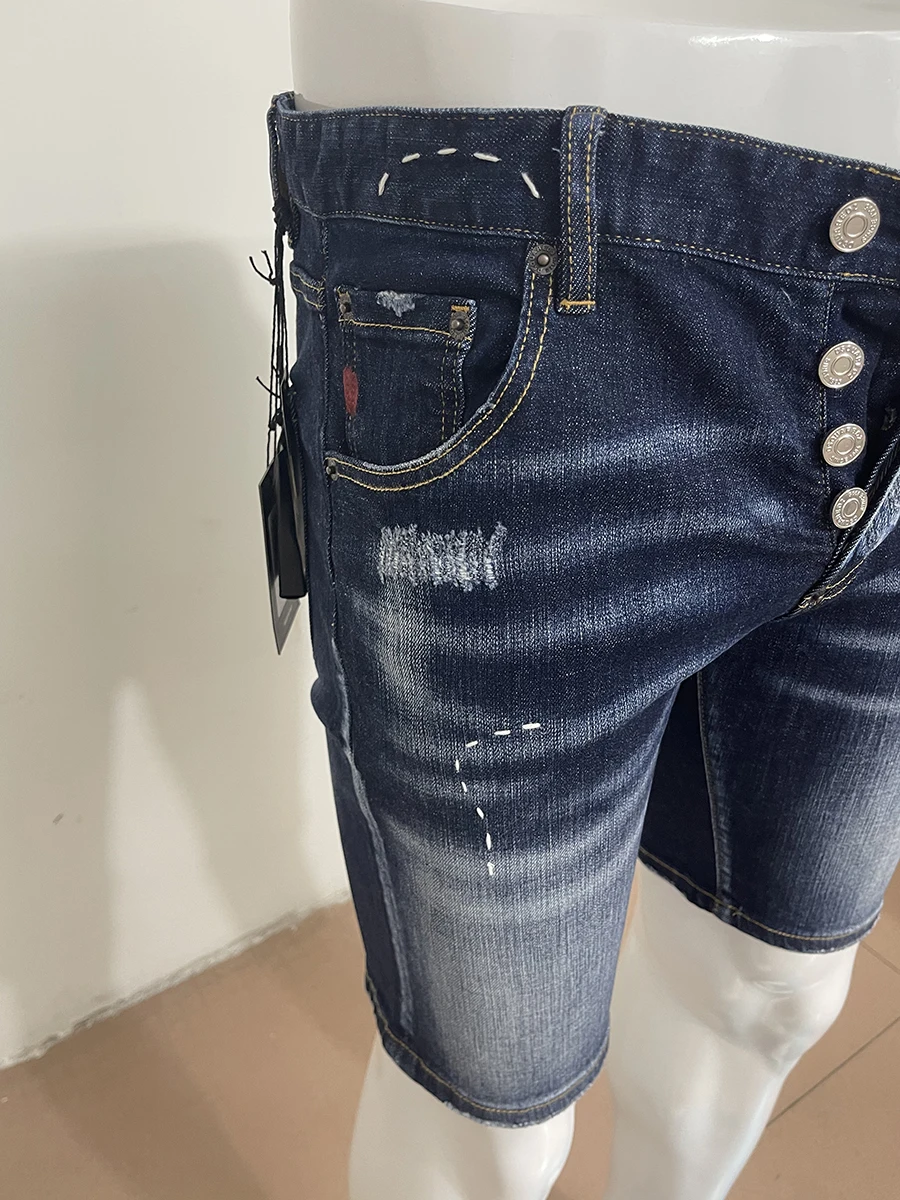 Summer 2023 new denim shorts man D2 jeans dark blue micro-spring wash daily simple paint point fashion