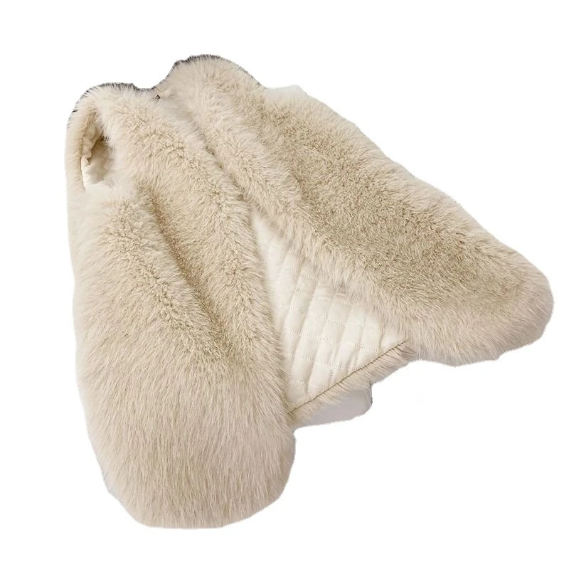 Autumn Winter Plush Vest Coat Women Solid Color Warm Loose Faux Fur Vest Women's Casual Sleeveless Cardigan Length Vest Coat