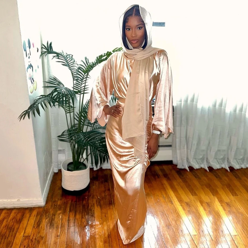 

Long Sleeve Exquisite Prom Dresses Sheath Solid Color Evening Party Dress Middle Eastern Dressفساتين السهرة 2023 جديده