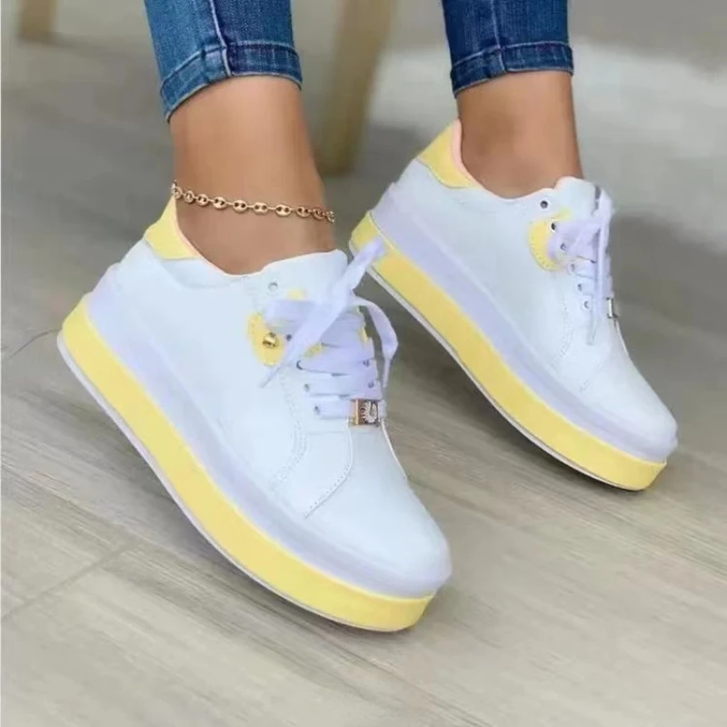 Women Platform Sneakers Trend White Shoes for Women 2023 New Sunflower Decoration Vulcanized Shoes Zapatillas Plataforma Mujer