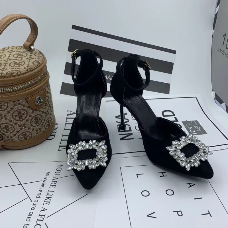 

Women's Slingbacks Shoes Summer Rhinestone Buckle Pointed Toe Women's High Heel Shoes Party Dress Stiletto Ladies Heeled Shoes