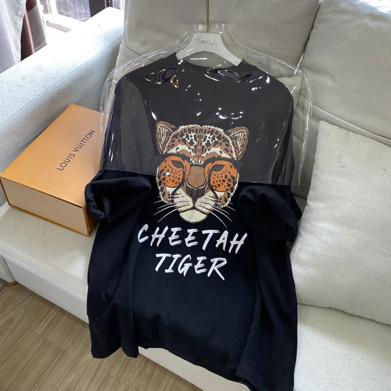 

Новинка 2022, женская блузка с коротким рукавом для девочек, футболки с круглым вырезом, модные футболки высокого качества с принтом тигра, по...