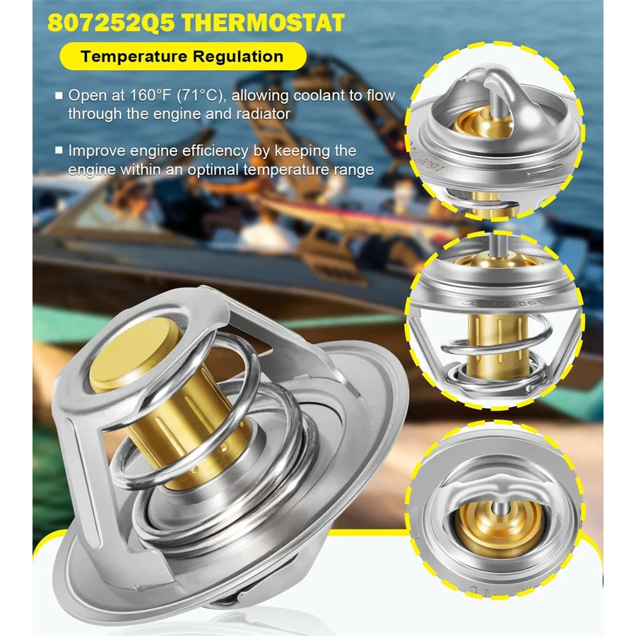 Фото Комплект термостатов 160°C 807252T5 807252T8 для двигателей Sierra Mercruiser V6 V8 4.3L 5.0L 5.7L 7.4L 8.2L (23-806922) °   Соединительная втулка с прокладкой №4