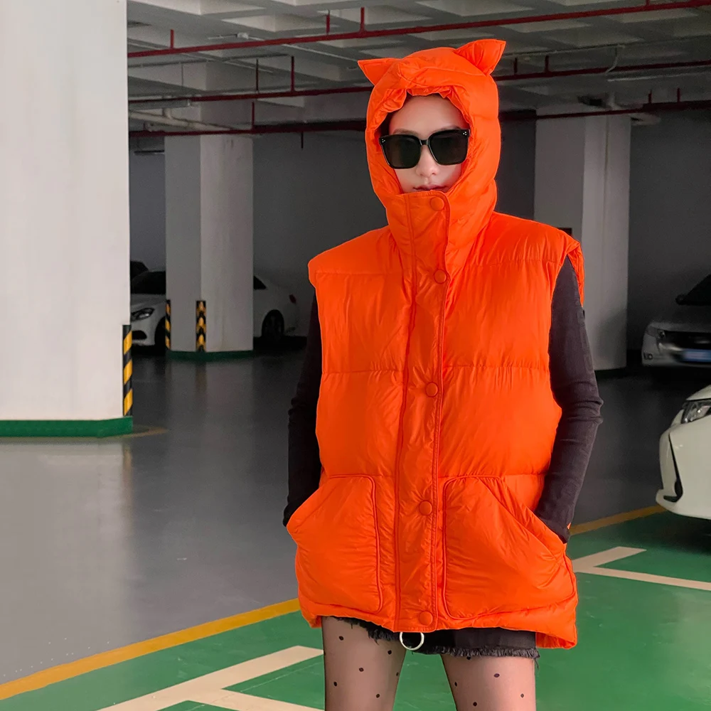 

Five-color Optional Classic Bear Ear Belt Hooded Cotton Women's Jacket Vest 2022 Autumn Fashion Personality Warm Vest Top Traf